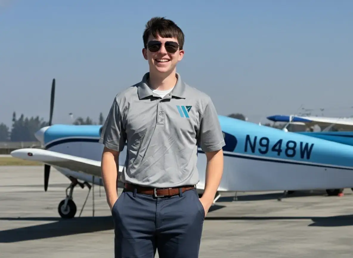 Winston Tripp, CFI/CFII/MEI, standing in front of N948W