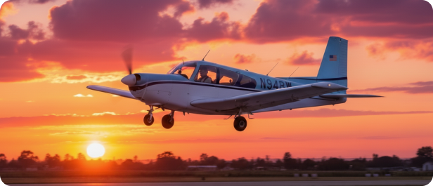 Aircraft on approach at sunset